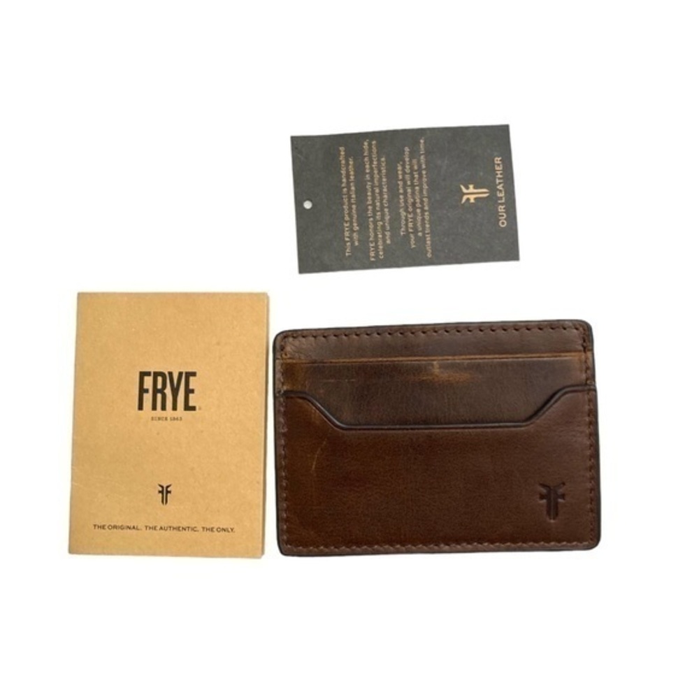 Frye brown leather money clip card holder